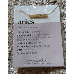 Aries Zodiac Bar Necklace 18K Gold Plated Ever Ellis 16" March 21 - April 19